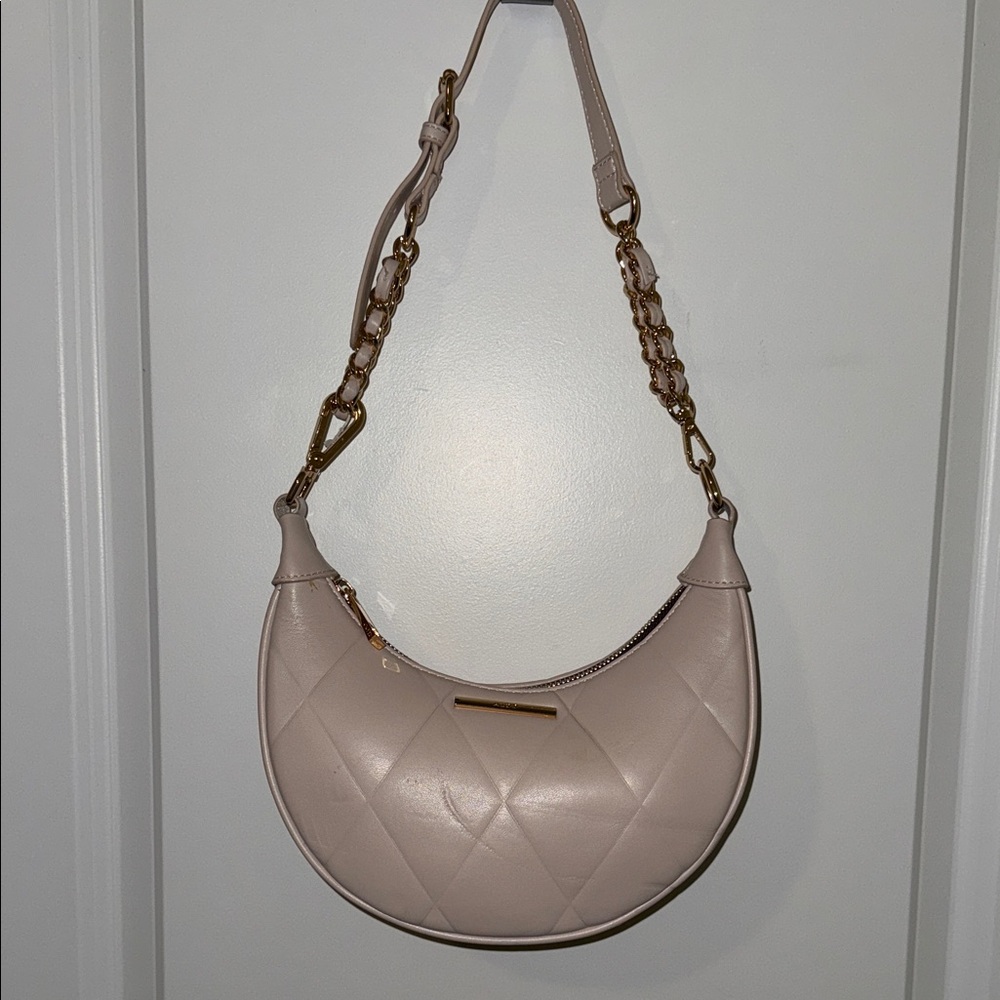 Aldo Beige Quilted Shoulder Bag with Gold Accents